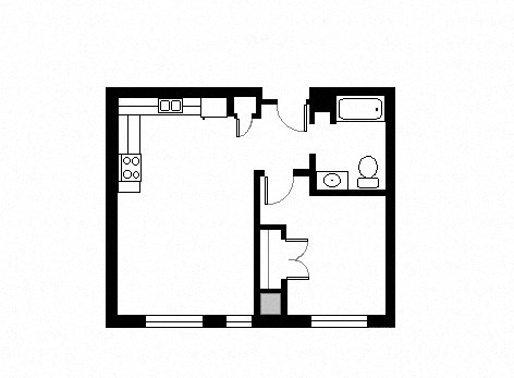 Floor plan for 1 bed, 1 bath